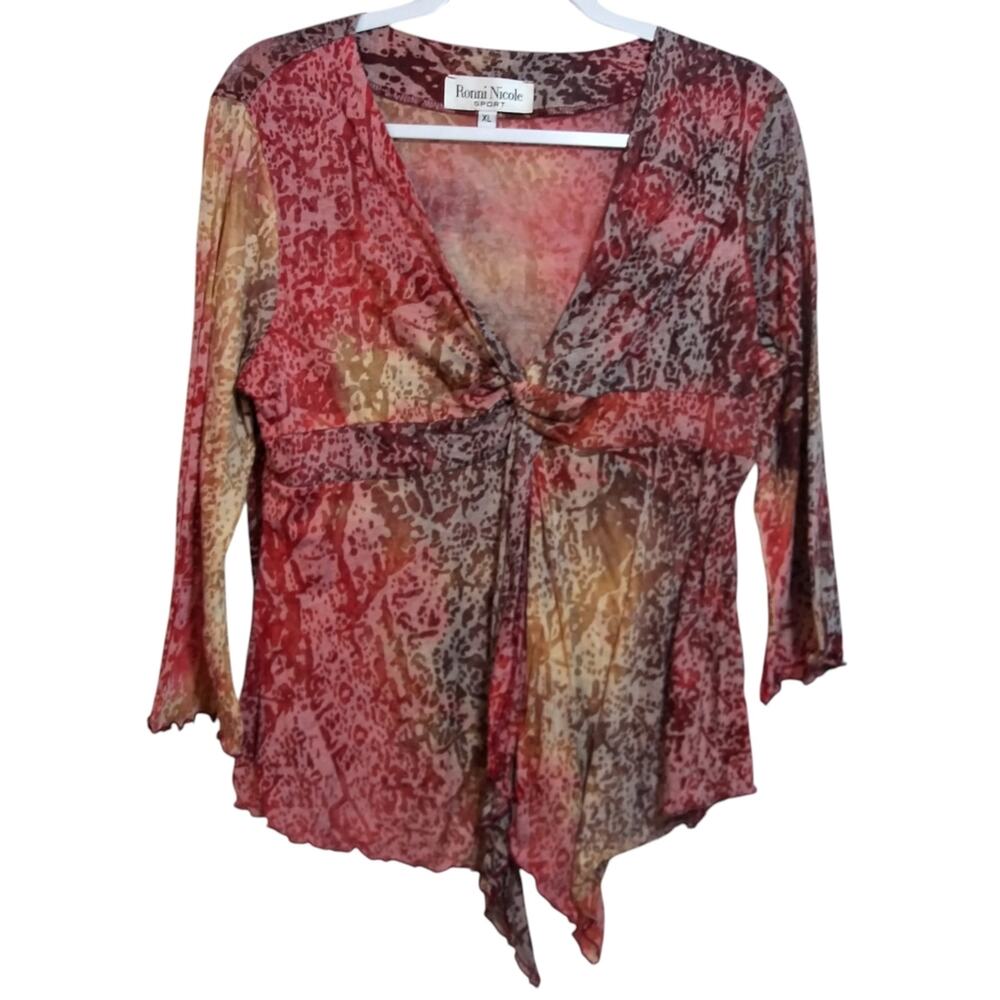 Ronni Nicole Y2k Red Sheer Burnout V-Neck Wrap-Front Fairy Whimsigoth Size XL